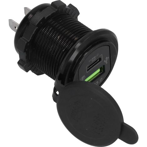 Chargeur de voiture modifié avec charge rapide intelligente PD+QC3.0 TPYE C, boîtier en alliage d'aluminium noir, rétroéclairage vert. (1/5)