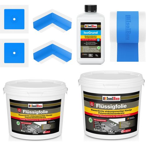 Kit de joint IsolBau 705B, film liquide 9,5 kg, Isogrund 1 L, ruban adhésif 5 m, 2 coins, 2 manchettes (1/5)