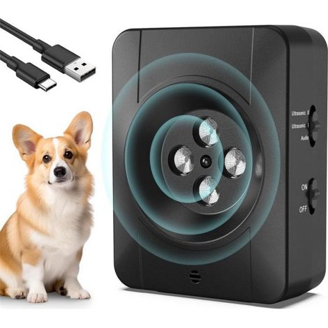 Dispositif Anti Aboiement Ultrason - 3 Niveaux Fréquence 15-30 kHz - Portée 10 m - Rechargeable USB - Étanche IPX4 - 1 Pièce (1/5)