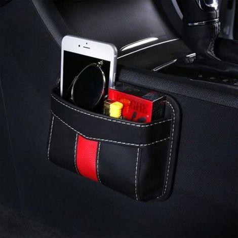Organiseur Latéral Voiture - Cuir PU - Pour Rangement Documents Téléphone Clés - 12 x 17 cm - Noir - 1 Pièce (1/4)