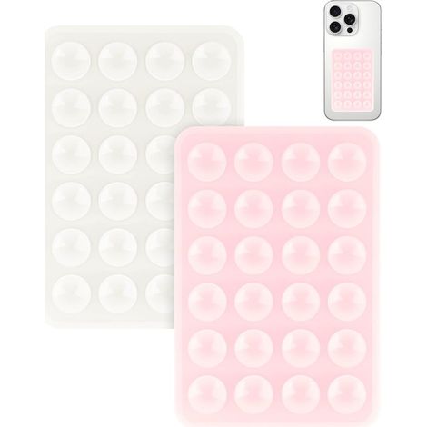 Support de téléphone à ventouse en silicone (2 pièces), support adhésif en silicone, ventouse antidérapante, rose clair et blanc (1/4)