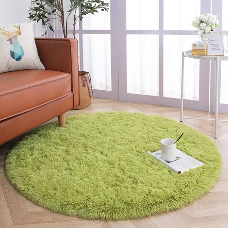 Tappeti rotondi soffici per camera da letto e soggiorno. Grazioso tappeto a pelo lungo per cameretta e dormitorio per bambine, tappeto circolare con decorazione pelosa blu da 4 piedi. (1/5)