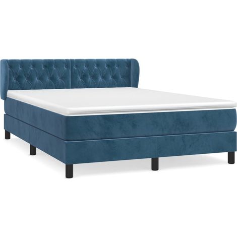 Lit double  Lit adulte  Sommier à lattes de lit et matelas Bleu foncé 140x200cm Velours