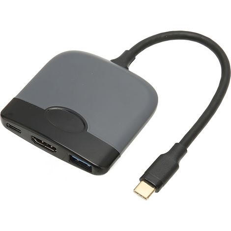 Adaptateur USB C 3-en-1 vers HDMI, USB-C et USB 3.0 multiprise pour appareils Type C, gris et noir (1/5)