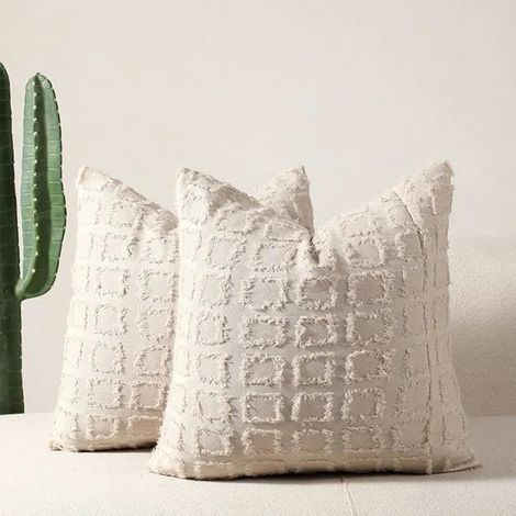 Housse Coussin 45x45 Lot de 2 en Housses de Coussins Canape Decoratif Canapé Taie Oreiller Décoratifs Salon Decoration Maison Beige (1/5)