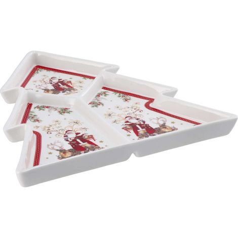 Regalo Italiano Piatto Forma Albero Natale 30 x 29,5 Cm Bianco Rosso