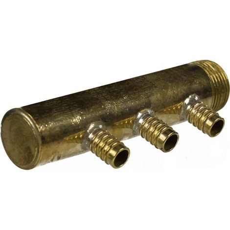 Collecteur 3/4" (20/27) Mâle-Bouchonné 3 piquages à glissement pour tube PER diamètre 12 compris 3 bagues de 12 (1/5)