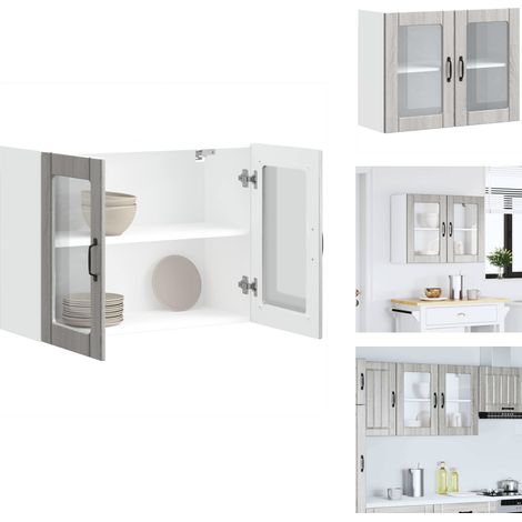 Küchen-Hängeschrank mit Glastür Lucca Grau Sonoma Holzwerkstoff - Küchen-Wandschrank - Küchen-Wandschränke - Wandschrank Küche - Küchenschrank (1/5)