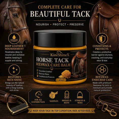 KineShineX equestrian beeswax care cream for saddles, reins, and leather nourishing wax equestrian equipment and leather care. (1/4)