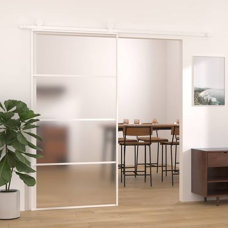Porte coulissante Verre ESG dépoli aluminium 102,5x205 cm Blanc (1/5)