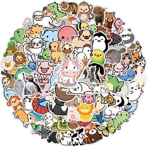 Autocollant Ulisem - 100x autocollants animaux - autocollants imperméables pour enfants et adultes - autocollants de dessin animé pour ordinateur portable, valise, casque, bouteille, skateboard - desi (1/5)