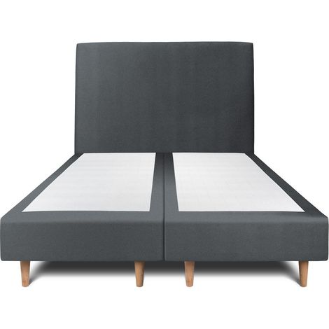 Lit 180x200cm avec tête de lit tapissier velours et double sommier tapissier gris anthracite - Hauteur totale : 35cm (1/5)