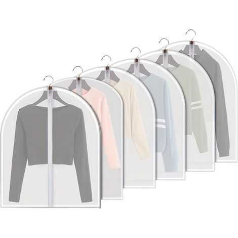 Housses à vêtements transparentes suspendues, lot de 6 housses à costumes, anti-poussière, respirantes, en PEVA avec fermeture éclair intégrale, pour le rangement dans une penderie, 60 x 80 cm (1/5)