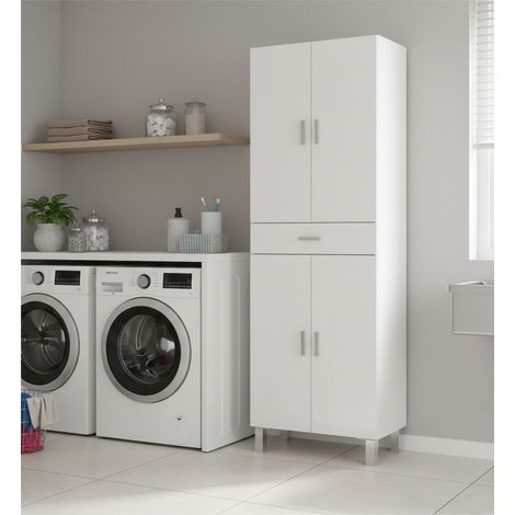 Armadio Multiuso Grande - un Cassetto 2 Ripiani, Bianco Lucido, -, 60x182h cm Trinidad