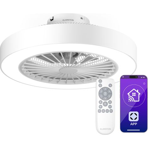 Klarstein ZenBreeze Ventilateur Plafond avec Lumière & Télécommande – LED 32W, 6 Vitesses, Silencieux 40dB, Smart App, 3 Couleurs, 48cm, Pour 15m², Blanc