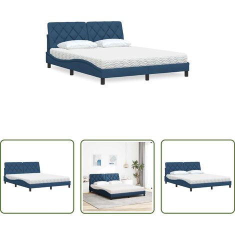 vidaXL Sommeil profond - Lit avec matelas bleu 160x200 cm tissu (1/5)