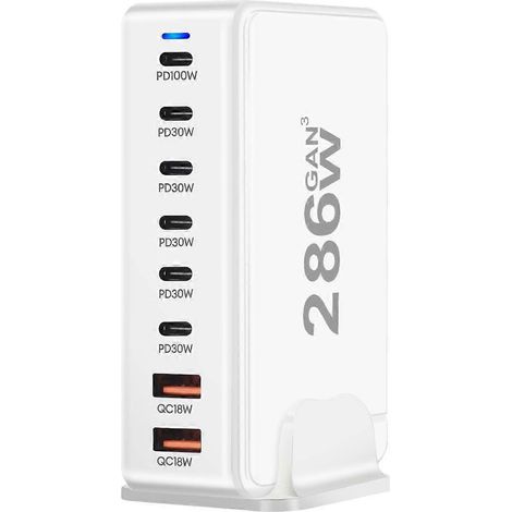 Compatible avec les stations de charge équipées de 8 ports de charge rapide USB-C/USB, utilisant des transistors GaN3 286W. (1/5)