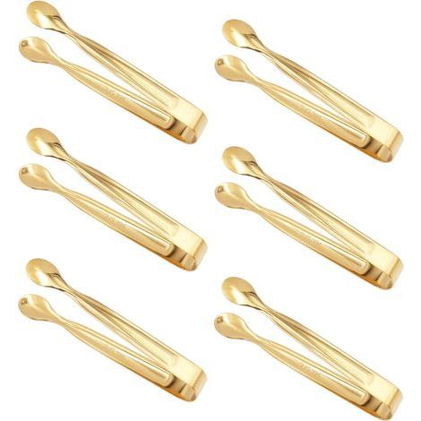 Zuckerzange, 6er-Set Eiswürfelzangen, Mini-Edelstahlzangen, Zangen für Lebensmittel wie Eiswürfel, Zucker, Zitronenscheiben, Salate – Gold (1/5)