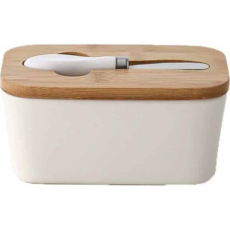 Beurrier avec couvercle pour comptoir, grand beurrier en céramique avec couteau, récipient à beurre en céramique avec couvercle hermétique, bon cadeau de cuisine (blanc) (1/5)