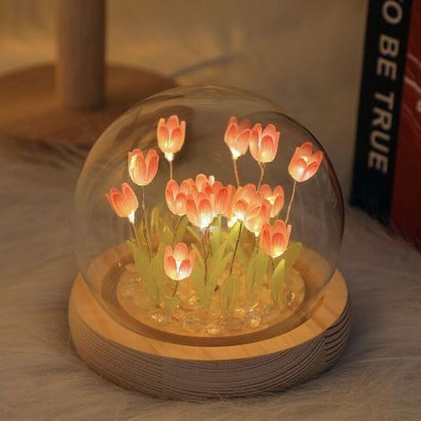 Veilleuse tulipe à faire soi-même - Fonctionne sur piles Avec abat-jour en Lampe de bureau d'ambiance LED 16 verre roses (1/5)