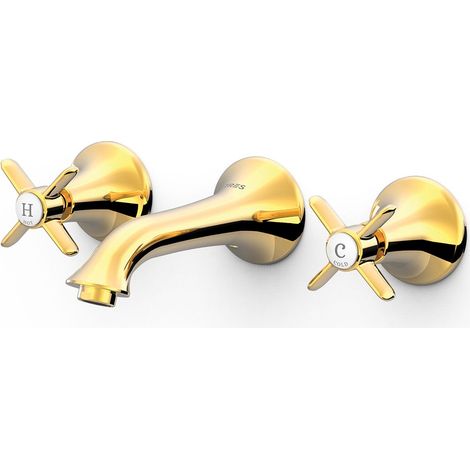 TRES 24215102OR TRES CLASIC Grifo Bimando Empotrado para Lavabo Color Oro 24K - ref: 24215102OR