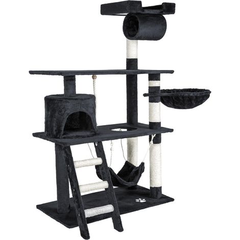 Arbre à chat griffoir grattoir niche jouet animaux peluché gris foncé 141 cm