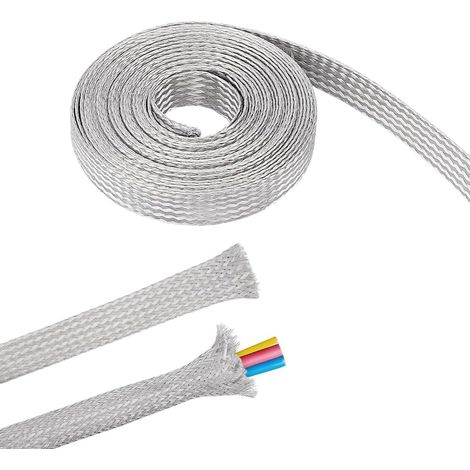 0.59" Large Gaine Tressée Acier Inoxydable pour Câble Tressé Gaine de Blindage Sangles de Terre Protection Treillis Métallique Flexible Extensible Ruban Évolutif Fil Plat (1/5)