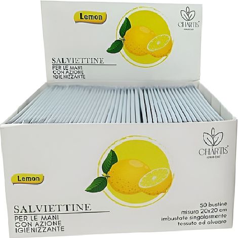 50 Salviettine Igienizzanti Mani Salviette Monodose Igieniche Monouso al Limone singole ideali per ristoranti, laboratori e uso professionale