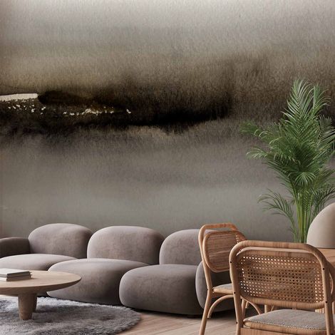 Papier peint photo - Dune - peinture abstraite moderne dans des tons de gris avec un motif noir (1/5)