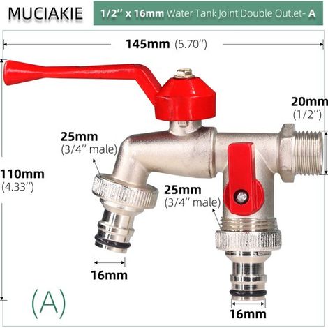 Außenwasserhahn Hochleistungs IBC Wasserhahn mit 1/2" Gewinde IBC Wassertank Kugelhahn Außenbereich Haus Schlauch Bewässerung Adapter 2/1 Wege Au (1/5)