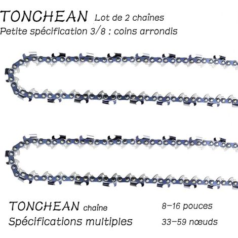 Guide et chaîne pour tronçonneuse,Lot de 2 chaînes de tronçonneuse Faible Rebond 3/8"LP 52 maillons pour tronçonneuse (14pouces)Lame à 26 sections——Coins arrondis