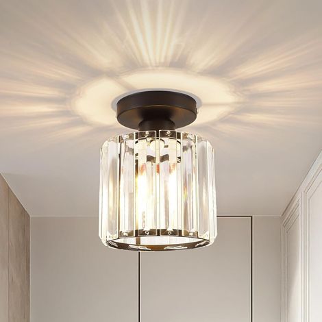 Plafonnier Moderne en Cristal LED, Luminaire Abat-jour Industriel, Lampe E27 pour Salon Couloir Salle de Bain Chambre à Coucher Cuisine Noir Rond