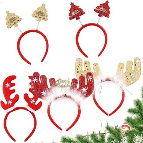 Serre-têtes De Noël,Bandeaux de Noël,5 pièces Bandeaux de Noël Fête,Cerceaux de Cheveux de Noël,Renne Bandeaux,Bandeaux de Fête (1/3)