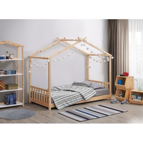 Lit cabane avec barreaux en bois 90 x 190 cm NIDOU