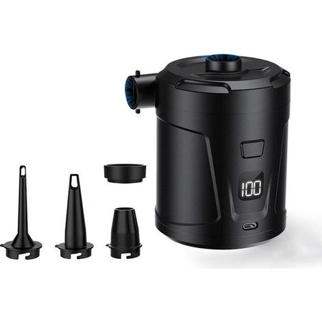 Pompe à air électrique portable – 5200 mAh – 400 l/min – Rechargeable – 4 buses – Pour bateau, matelas pneumatique et piscine – Noire (1/5)