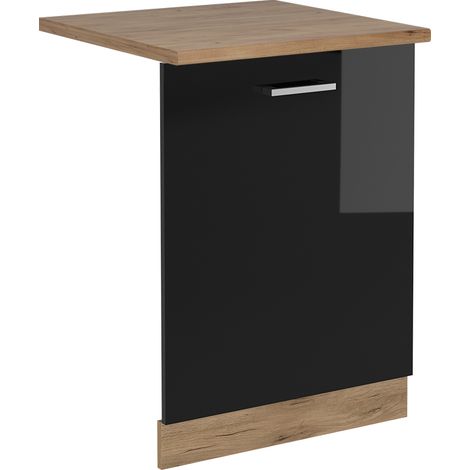 Façade de lave-vaisselle R-Line, Noir Haute brillance, 60cm , PT Chêne, Vicco