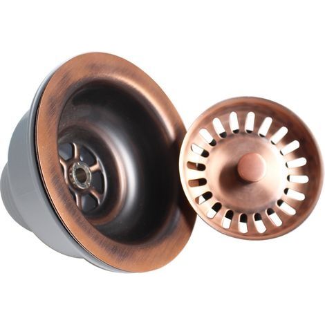 PVD-beschichteter Spülbeckenkorb mit Abtropffläche, Farbe Antikbronze, Sonderanfertigung aus China, mit Stöpsel in Antikkupfer (1/4)