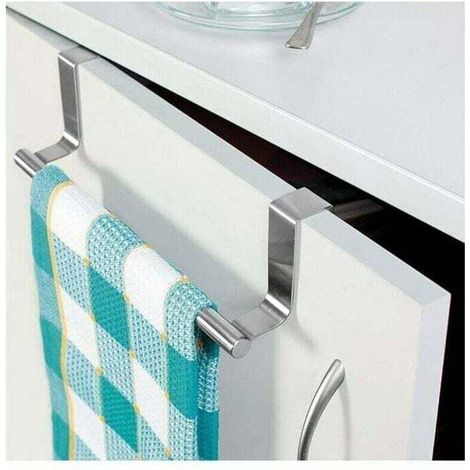 Porte Serviettes Torchons sur Porte, Barre Acier INOX à Suspendre sur Porte de Placard, Installation sans Perçage (1/4)
