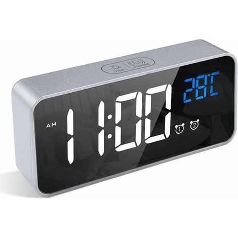 Digitaler Wecker, LED-Wecker mit Schlummerfunktion, Aufladen über USB-Anschluss (Silber) (1/4)
