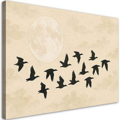 Quadro su tela, Uccelli Luna Acquerello Beige - 60x40 (1/3)
