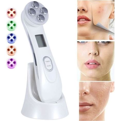 6 Modes Ultrasonique LED Lumière Beauté Appareil de Massage du Visage avec USB Rechargeable Anti Rides Anti-âge (1/4)