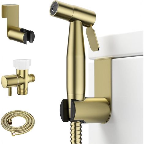 Ensemble de douche hygiénique pour l'hygiène intime, comprenant un bidet et un robinet de toilette en acier inoxydable, un adaptateur en T, un flexible, un robinet poire et un support de fixation. Pre (1/5)