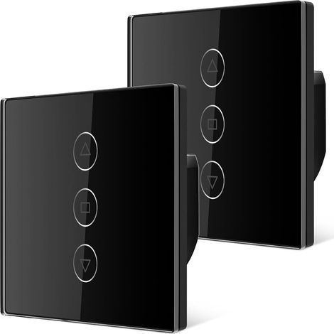 2 Pack Interrupteur Volet Roulant Connecté, 80 80mm Interrupteur de Stores WiFi Compatible / /SmartLife, APP Contrôle à Distance - Fil Neutre Requis (Noir) (1/5)