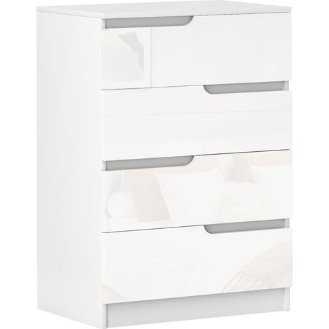 Chest of Four High Gloss Front Drawers - White
