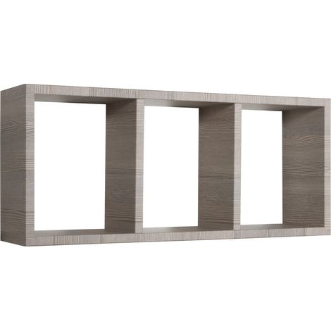 Tristano Étagère murale moderne en forme de cube rectangulaire 3 compartiments - Marron Noyer (1/4)