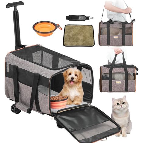 Tissu Oxford 600D, sac à roulettes pour chat et chien, transporteur roulant 9,9 kg avec fenêtres en maille (1/5)