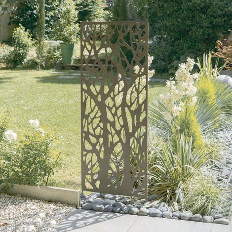 Panel metálico con motivos decorativos/Árboles - 0,60 x 1,50 m - Marrón envejecido Nortene