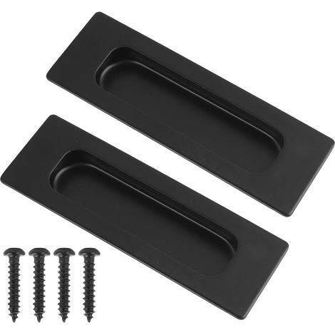 Lot de 2 poignées de porte coulissante encastrées de 12,1 cm en acier inoxydable noir mat pour armoires de cuisine, armoire, commode, porte de grange et placard – Vis de montage incluses (1/5)
