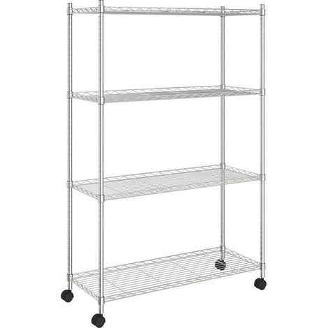 Estantería de almacenamiento de 4 niveles con ruedas, 90x35x142 cm, cromada. (1/5)
