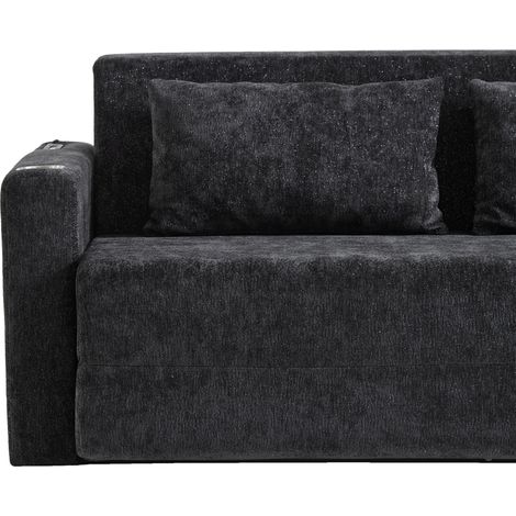 Canapé-lit 2 places en tissu chenille avec rangement, USB, porte-gobelets et coussins (1/5)